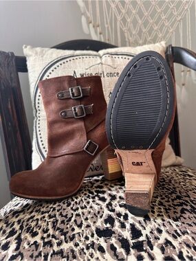 CAT Boutique Collection. Brown Suede Buckle Ankle Boots for Women
